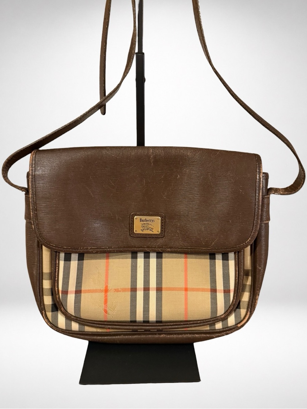 Burberry Nova Check Leather Crossbody Messenger Shoulder Bag Vintage